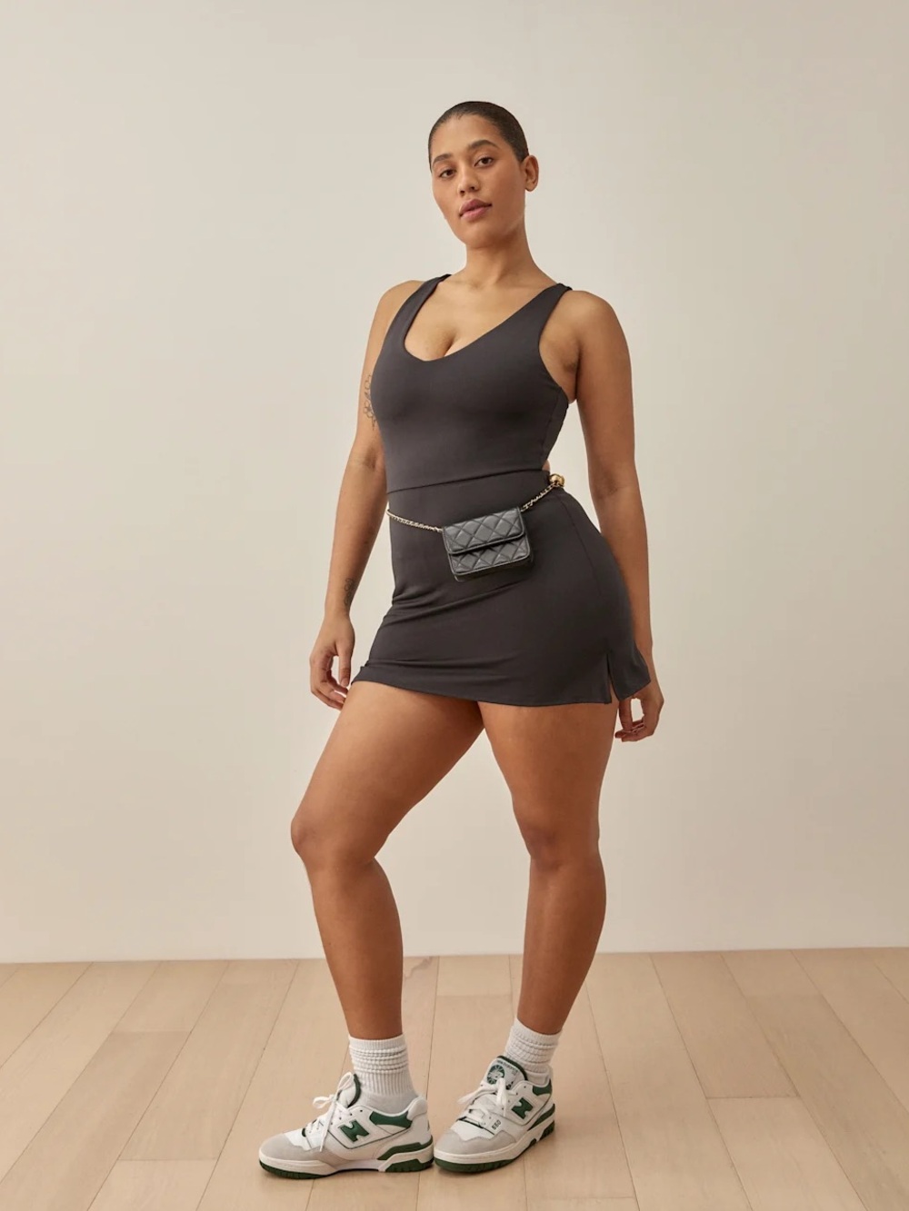 Reformation Size M Naomi Ecomove Active Mini Dress in Black